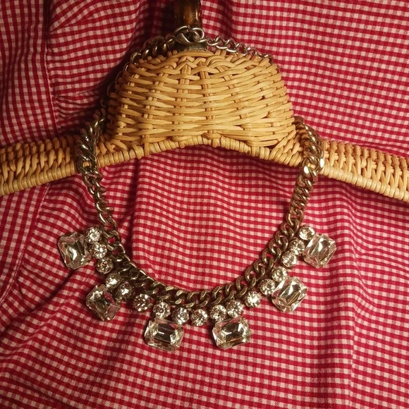 Express Chunky Crystal Embellished Necklace Silver Toned Chain Y2K BOHO CHIC - Picture 7 of 7